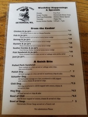 Menu photo 2 Whistling Post Tavern Skykomish, WA