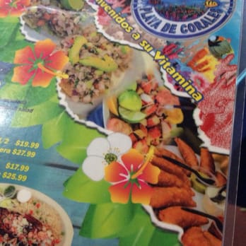 Mariscos Playa De Corales - Front of menu - Seafood Near Me - Placentia, California Mariscos Playa De Corales - Front of menu - Seafood Near Me - Placentia, California