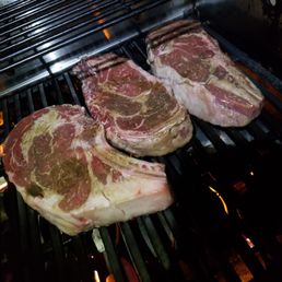 3 bone in ribeye steaks, about 2" thick, a total of 5.25# of steak.