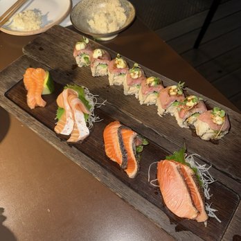 Azuki Sushi - salmon four ways  kobe roll - Sushi Bars Near Me - San Diego, California