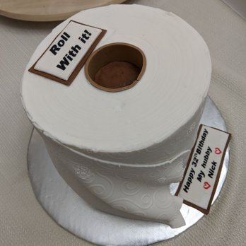 Alma's Cakes - Toilet-paper look cake for isolation-themed birthday with some added personalized message, admirable! - Bakeries Near Me - Houston, Texas
