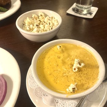 Jax Café - Beer cheese soup with popcorn - Steakhouses Near Me - Minneapolis, Minnesota