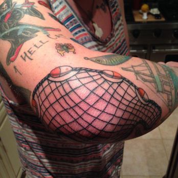 Missing Link Tattoo - The ONLY Fishing Net on an elbow that I've seen yet, and I'm rocking it! Thanks Reed! - Tattoo Near Me - San Clemente, California