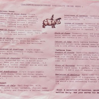 Crash Murder Business - Menu 12-27-2022 - Coffee & Tea Near Me - Santa Fe, New Mexico