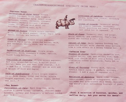 Menu photo 5 Crash Murder Business Santa Fe, NM
