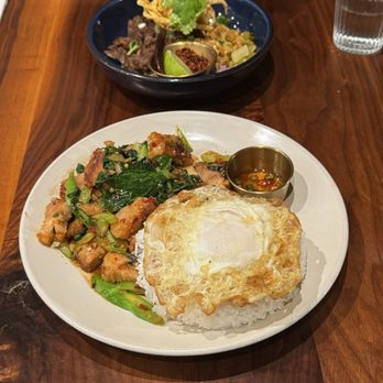 Mitr Thai - Kana Moo Krob over Rice (Crispy Pork Belly/Chinese Broccoli topped with Egg) - Thai Near Me - New York, New York