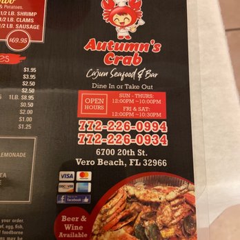 Autumn's Crab - the menu for the restaurant - Seafood Near Me - Vero Beach, Florida Autumn's Crab - the menu for the restaurant - Seafood Near Me - Vero Beach, Florida