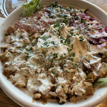 Simone's Kitchen - Big Chicken Shawarma bowl (extra greens, extra hummus, extra tahini) - Mediterranean Near Me - Albany, New York