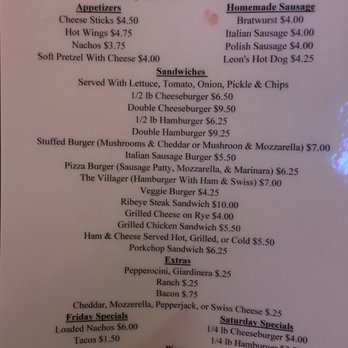 Tin Ceiling Tavern - the menu for the dinner - Bars Near Me - Homewood, Illinois