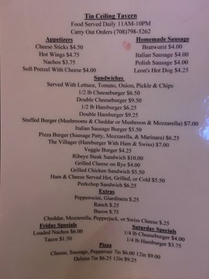 Menu photo 2 Tin Ceiling Tavern Homewood, IL