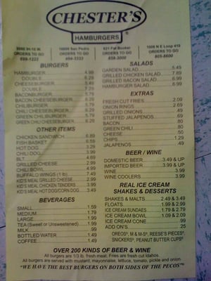 Menu photo 2 Chester's Hamburgers San Antonio, TX