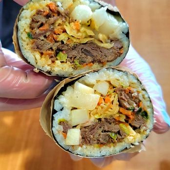 Sushioki - Bull City Bulgogi - Korean beef BBQ, kimchi slaw, pickled daikon, boom sauce - Sushi Bars Near Me - Durham, North Carolina Sushioki - Bull City Bulgogi - Korean beef BBQ, kimchi slaw, pickled daikon, boom sauce - Sushi Bars Near Me - Durham, North Carolina