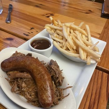 The Whiskey Jar - Pulled pork and sausage with fries - Southern Near Me - Charlottesville, Virginia The Whiskey Jar - Pulled pork and sausage with fries - Southern Near Me - Charlottesville, Virginia
