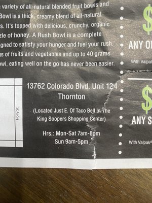 Menu photo 2 Rush Bowls Thornton, CO