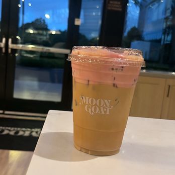 Moongoat Greenhouse - 17oz. Iced Vanilla Latte with Strawberry Cream Cold Foam and whole milk. - Coffee Roasteries Near Me - Costa Mesa, California Moongoat Greenhouse - 17oz. Iced Vanilla Latte with Strawberry Cream Cold Foam and whole milk. - Coffee Roasteries Near Me - Costa Mesa, California