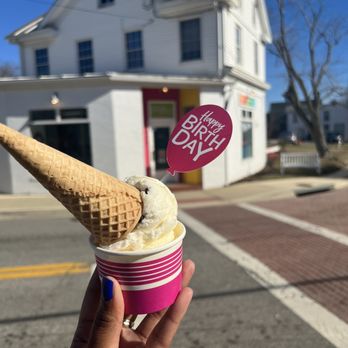Tasty Toucan - Free Birthday Treat!  Flavours: 1/2 Coconut Joy + 1/2 Cake Batter - Ice Cream & Frozen Yogurt Near Me - Stevensville, Maryland
