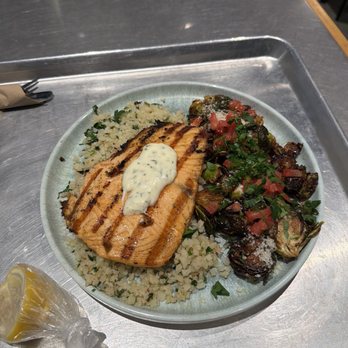 California Fish Grill - salmon with cauliflower rice ($2) & BRUSSELS SPROUTS (BALSAMIC GLAZED) ($2.5) - Seafood Near Me - West Covina, California California Fish Grill - salmon with cauliflower rice ($2) & BRUSSELS SPROUTS (BALSAMIC GLAZED) ($2.5) - Seafood Near Me - West Covina, California