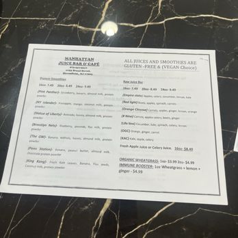 Manhattan Juice Bar and Cafe - Menu - Juice Bars & Smoothies Near Me - Bloomfield NJ., New Jersey