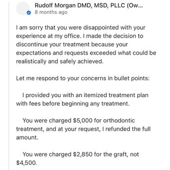 Rudolf Morgan, DMD, MSD, PLLC - Response of Dr. Morgan to my review - Cosmetic Dentists Near Me - New York, New York Rudolf Morgan, DMD, MSD, PLLC - Response of Dr. Morgan to my review - Cosmetic Dentists Near Me - New York, New York
