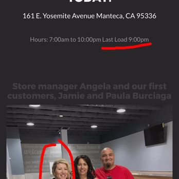 Spin Cycle Laundry Lounge - Website shows that the last load is at 9:00'PM and the lady circled is the one who turned us away. - Laundromat Near Me - Manteca, California Spin Cycle Laundry Lounge - Website shows that the last load is at 9:00'PM and the lady circled is the one who turned us away. - Laundromat Near Me - Manteca, California