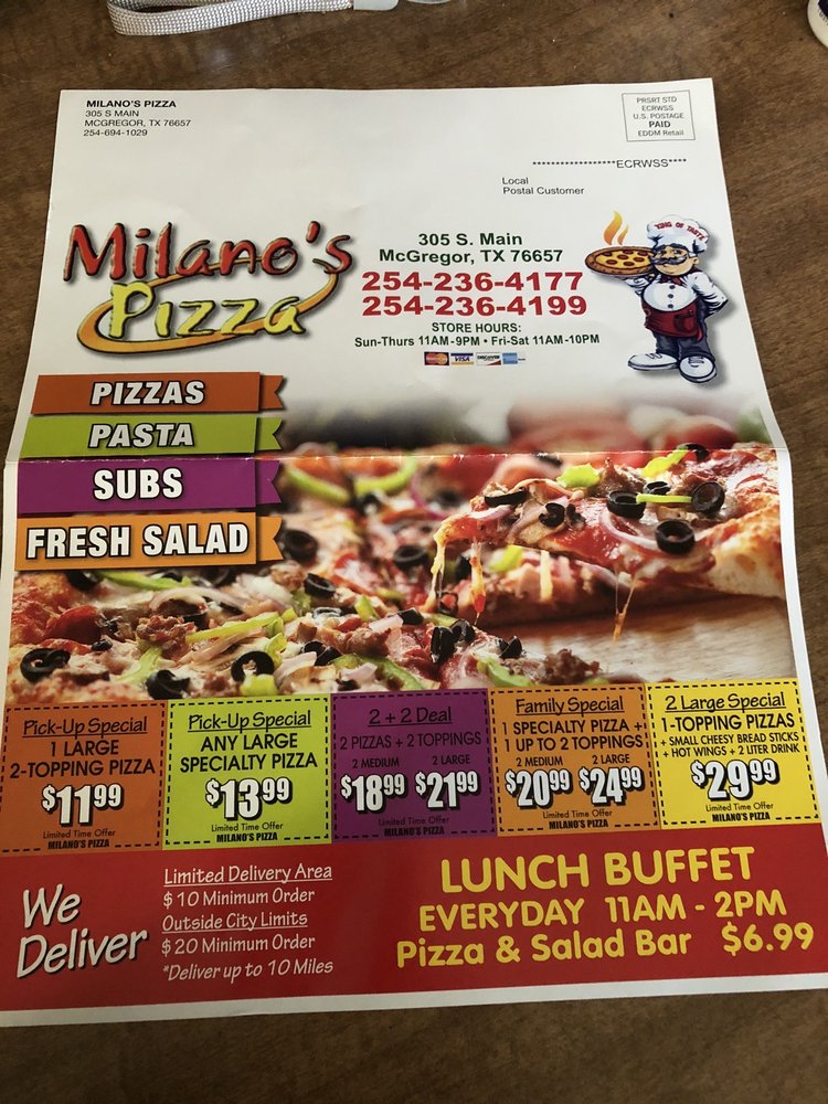 MILANOS PIZZA 305 S Main St, McGregor, TX Yelp