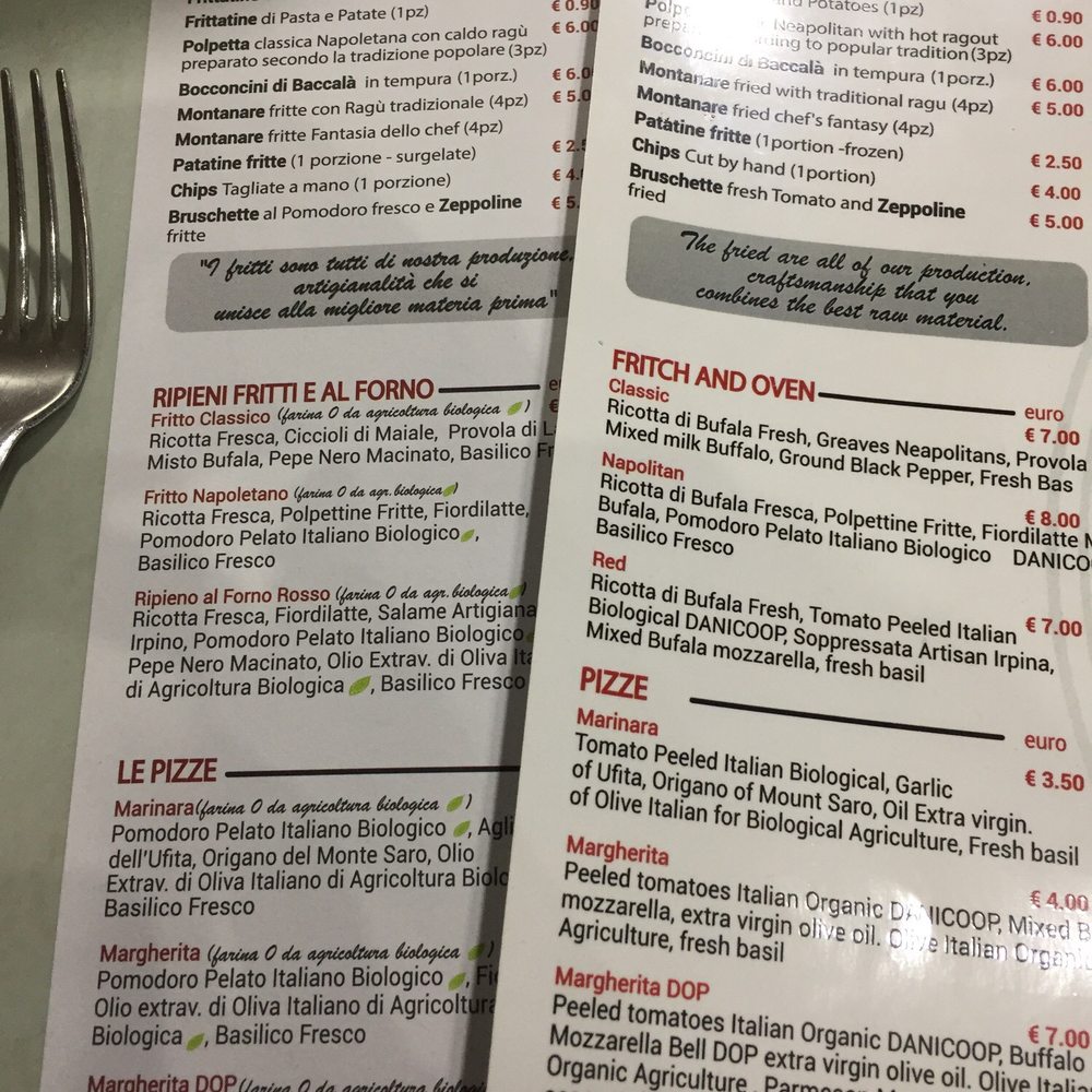 Italian plus English menus Italian plus English menus