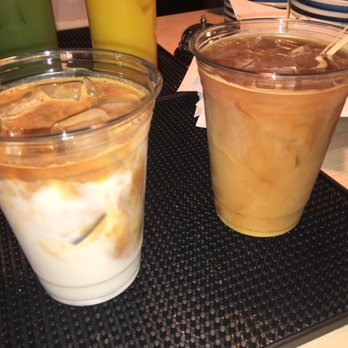 Two Hands - Iced almond latte and iced coffee (left to right) - Breakfast & Brunch Near Me - New York, New York Two Hands - Iced almond latte and iced coffee (left to right) - Breakfast & Brunch Near Me - New York, New York