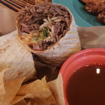 Quirks - Pho'Rrito with grilled steak. Came with a side of chips and salsa along with broth to dunk the pho'rrito in. - Tacos Near Me - Virginia Beach, Virginia Quirks - Pho'Rrito with grilled steak. Came with a side of chips and salsa along with broth to dunk the pho'rrito in. - Tacos Near Me - Virginia Beach, Virginia