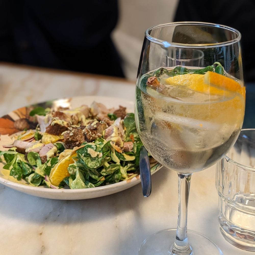 Pork belly salad and white sangria