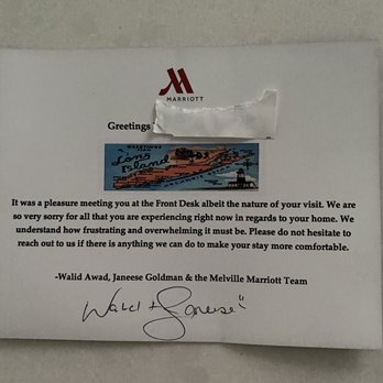 Marriott Melville Long Island - It is so sweet get the greeting card from hotel staffs. - Hotels Near Me - Melville, New York Marriott Melville Long Island - It is so sweet get the greeting card from hotel staffs. - Hotels Near Me - Melville, New York