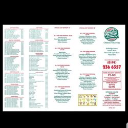 The Golden Touch Chinese Takeaway - Menu Front