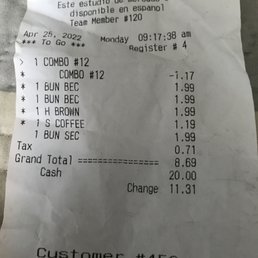 a receipt for a restaurant