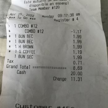White Castle - a receipt for a restaurant - Fast Food Near Me - Bronx, New York White Castle - a receipt for a restaurant - Fast Food Near Me - Bronx, New York