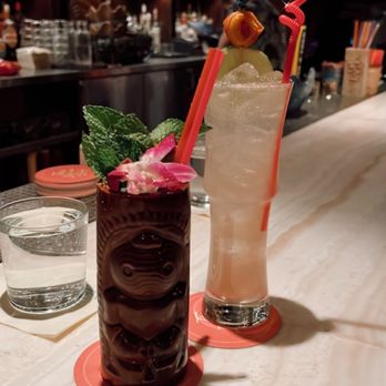 Three Dots and A Dash - Painkiller (left) and a Paloma (right) - Asian Fusion Near Me - Chicago, Illinois Three Dots and A Dash - Painkiller (left) and a Paloma (right) - Asian Fusion Near Me - Chicago, Illinois