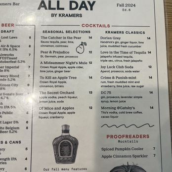 Kramers - Fall Cocktail Menu - Bookstores Near Me - Washington, DC, District of Columbia