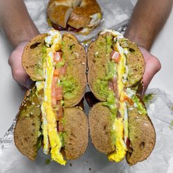 Egg, cheese, avocado, tomato on a whole wheat everything bagel | @copenhangry