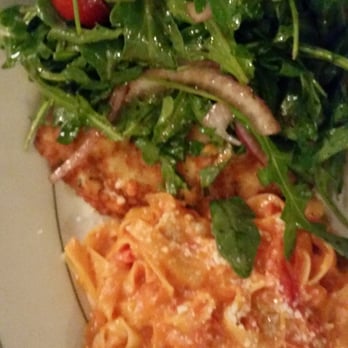 Mandola's Italian - Monday's special: CHICKEN CAPRICCIOSA - Breaded chicken breast topped w/arugula, cherry tomatoes, red onion & mozzarella - Italian Near Me - Austin, Texas