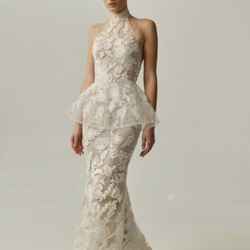 Mira Zwillinger strapless dress with lace peplum high neck topper