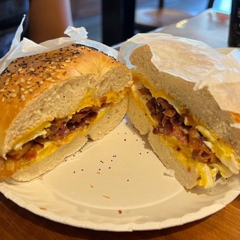 First Class Bagels - Bacon, egg, and cheese bagel. - Bagels Near Me - East Northport, New York First Class Bagels - Bacon, egg, and cheese bagel. - Bagels Near Me - East Northport, New York