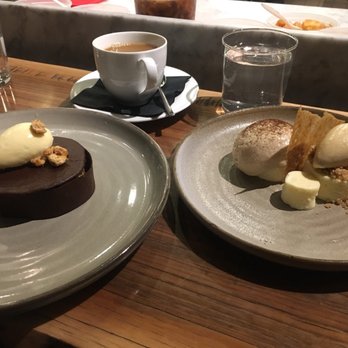 Spoon and Stable - Hazelnut and brownie desert (left) and a kitchen creation (right) - New American Near Me - Minneapolis, Minnesota
