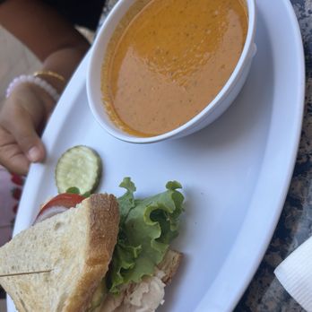 Scratch Bakery Cafe - Half Turkey & Cheese and Cup Tomato Basil- good but not worth $16 - Cafes Near Me - Newport Beach, California