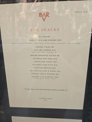 Menu photo 2 Bar V New York, NY Menu photo 2 Bar V New York, NY
