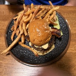 Verna burger with pork belly and cheese and special sauce