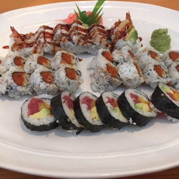 Tokyo Sushi - Far back: Yummy roll. Middle: Spicy tuna. Front: St. Louis roll. - Sushi Bars Near Me - Saint Louis, Missouri Tokyo Sushi - Far back: Yummy roll. Middle: Spicy tuna. Front: St. Louis roll. - Sushi Bars Near Me - Saint Louis, Missouri