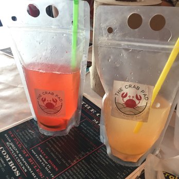 The Crab Pad - Left strawberry limeade and right peach tea lemonade in basically Capri sun - Seafood Near Me - Chicago, Illinois