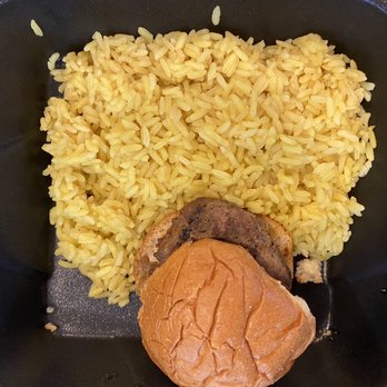 The Olive Restobar - Kids meal with supposed to be two mini burgers instead of one with rice ($10) 5/30/20 - Mediterranean Near Me - Downey, California