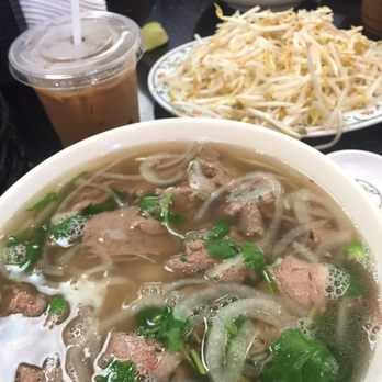 Pho 45 - Large pho dac biet with iced viet coffee - Vietnamese Near Me - Garden Grove, California Pho 45 - Large pho dac biet with iced viet coffee - Vietnamese Near Me - Garden Grove, California