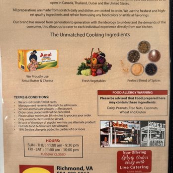 Honest Restaurant - Indian Near Me - Richmond, Virginia