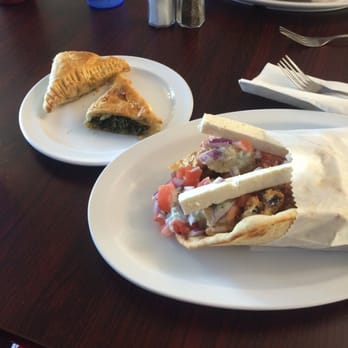 Mikonos Grill - Chicken souvlaki and spanakopita. - Greek Near Me - Milpitas, California