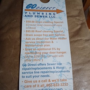 Go Direct Plumbing and Sewer - I recommend the $95 special it comes with the drain scope...it's worth it - Plumbing Near Me - Mesa, Arizona
